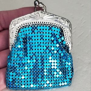 Vintage, Whiting & Davis Metal Mesh Coin Purse, Turquoise Blue/Silver, EUC
